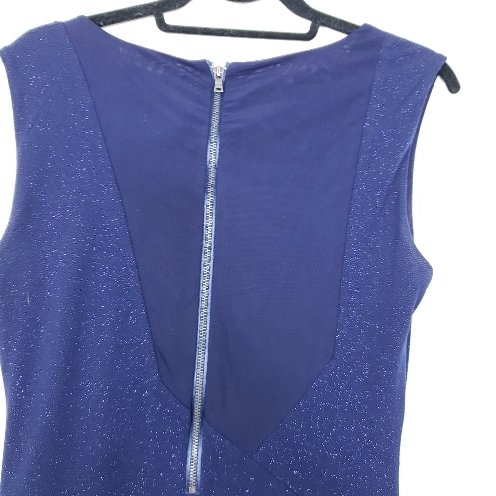Alice & Olivia navy shimmer fitted body con side rouched back zip dress sz 10 - Picture 5 of 8
